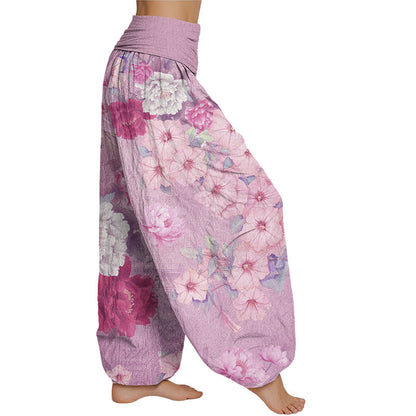 Mythstone Casual Peony Flower Women's Elastic Waist Harem Pants