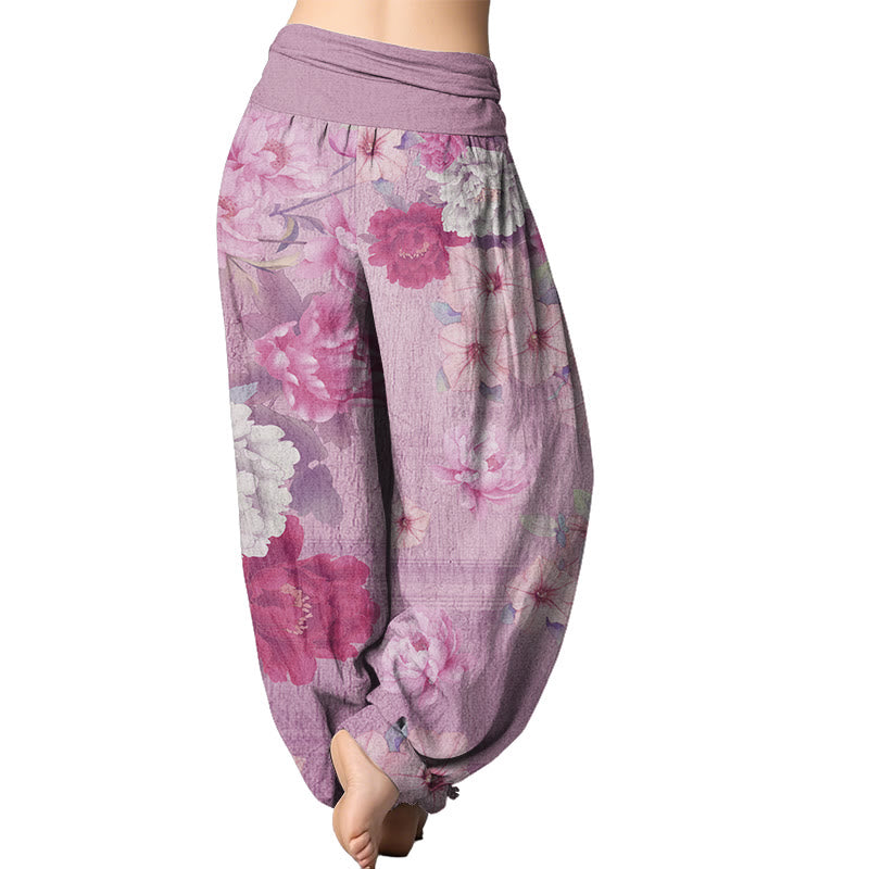 Mythstone Casual Peony Flower Women's Elastic Waist Harem Pants