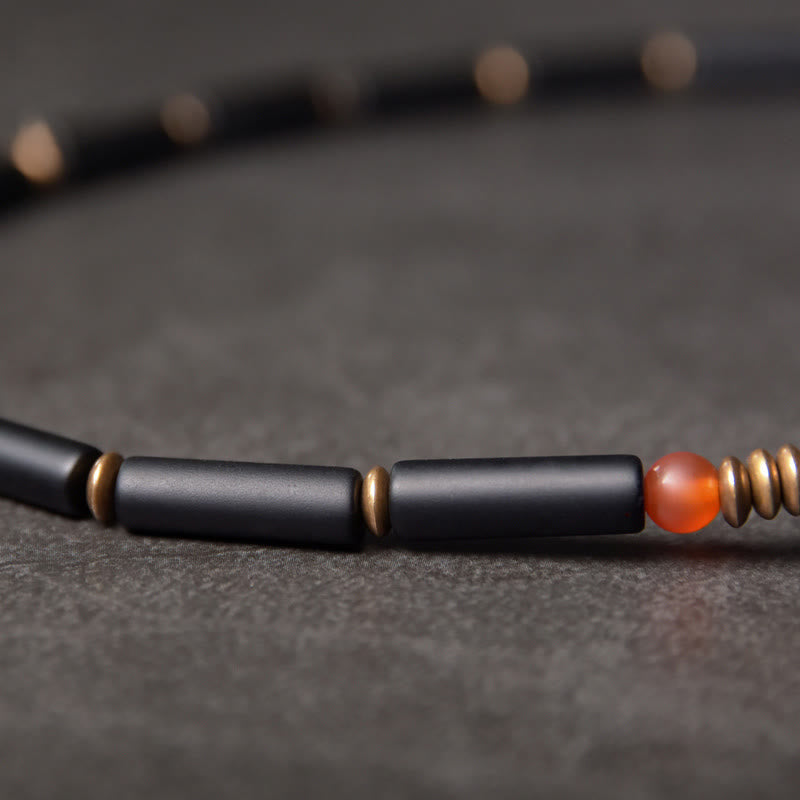 Mythstone Black Onyx Copper Dzi Bead Cone Pendant Double Wrap Protection Bracelet