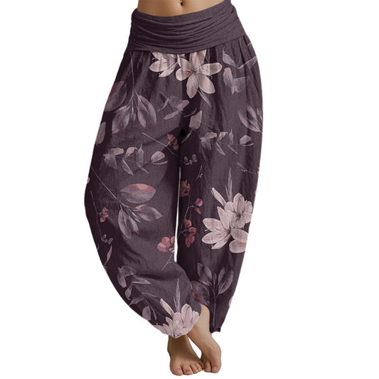 Mythstone Casual Floral Leaves Women's Elastic Waist Harem Pants