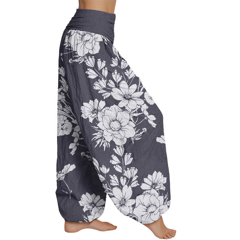 Mythstone Casual Peony Leaves Women's Elastic Waist Harem Pants