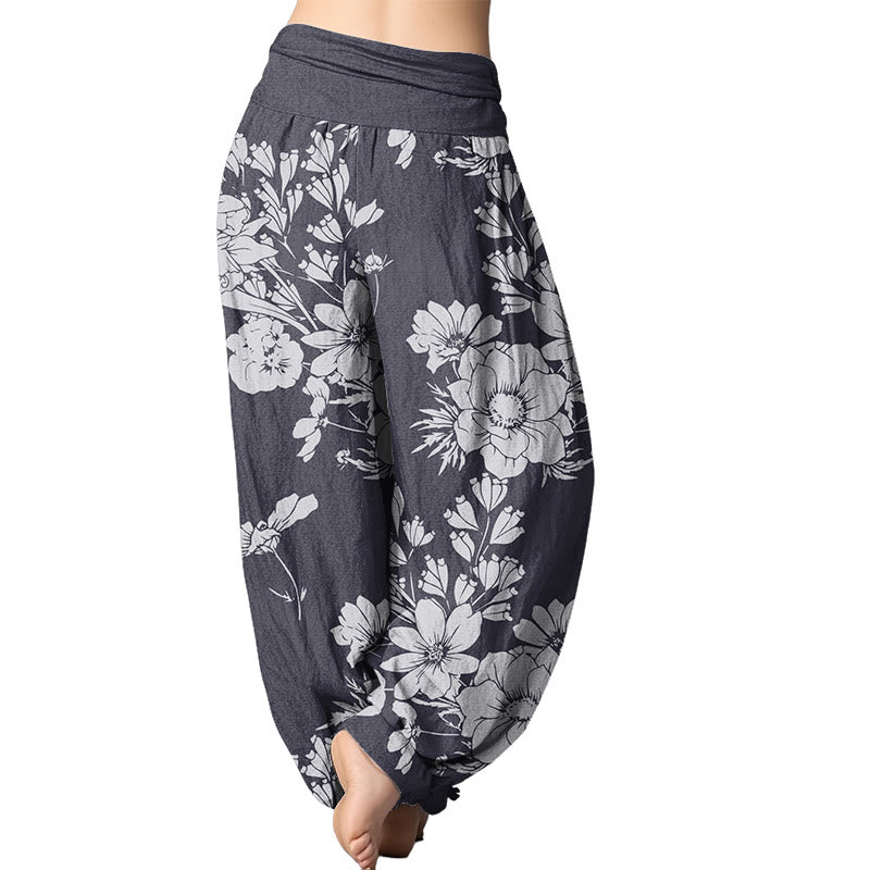 Mythstone Casual Peony Leaves Women's Elastic Waist Harem Pants