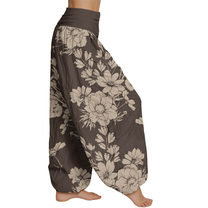 Mythstone Casual Peony Leaves Women's Elastic Waist Harem Pants