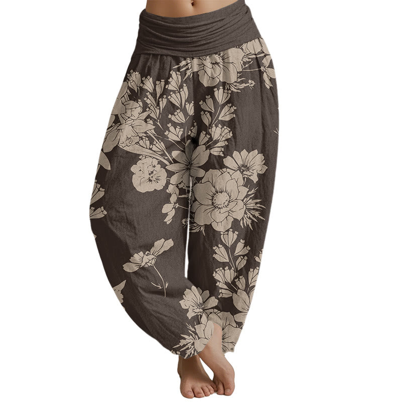 Mythstone Casual Peony Leaves Women's Elastic Waist Harem Pants