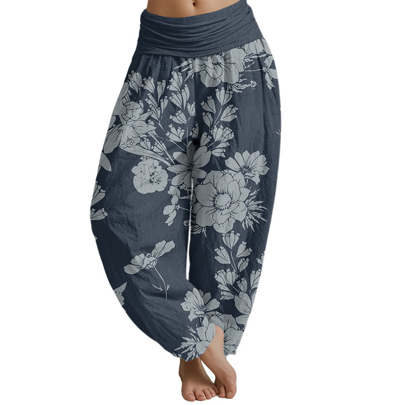 Mythstone Casual Peony Leaves Women's Elastic Waist Harem Pants