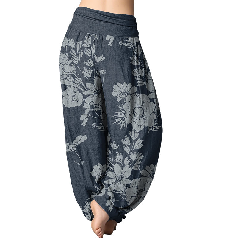 Mythstone Casual Peony Leaves Women's Elastic Waist Harem Pants