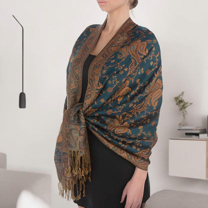 Mythstone Tibetan Cashew Flower Vine Print Tassels Shawl Fall Winter Soft Scarf Wrap