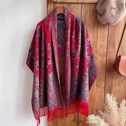 Mythstone Tibetan Cashew Flowers Vine Pattern Tassels Shawl Fall Winter Soft Scarf Wrap