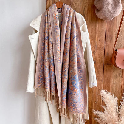 Mythstone Tibetan Cashew Flowers Vine Pattern Tassels Shawl Fall Winter Soft Scarf Wrap