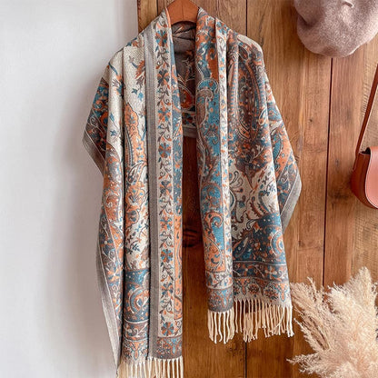 Mythstone Tibetan Cashew Flowers Vine Pattern Tassels Shawl Fall Winter Soft Scarf Wrap