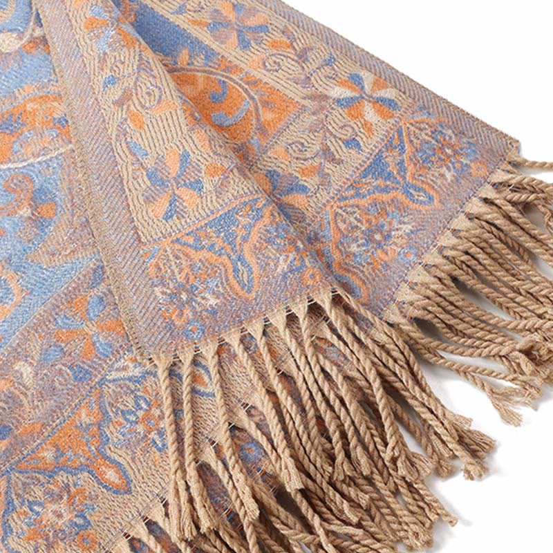 Mythstone Tibetan Cashew Flowers Vine Pattern Tassels Shawl Fall Winter Soft Scarf Wrap