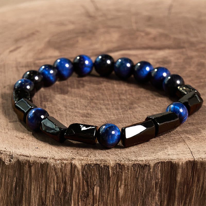 Mythstone Blue Tiger Eye Black Tourmaline Strength Bracelet