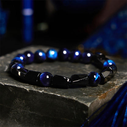 Mythstone Blue Tiger Eye Black Tourmaline Strength Bracelet