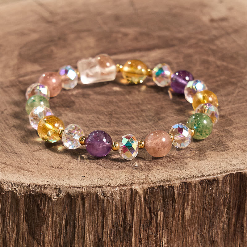 Mythstone PiXiu White Crystal Citrine Green Strawberry Quartz Amethyst Luck Bracelet