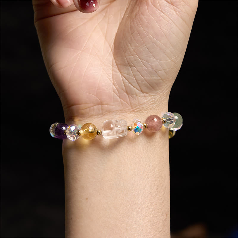 Mythstone PiXiu White Crystal Citrine Green Strawberry Quartz Amethyst Luck Bracelet