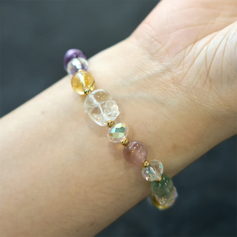 Mythstone PiXiu White Crystal Citrine Green Strawberry Quartz Amethyst Luck Bracelet