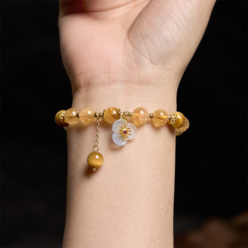 Mythstone Citrine Tiger Eye Flower Charm Generosity Bracelet