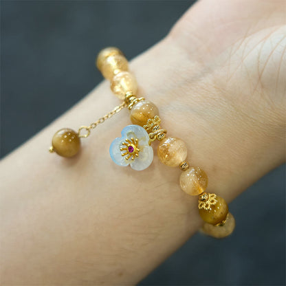 Mythstone Citrine Tiger Eye Flower Charm Generosity Bracelet