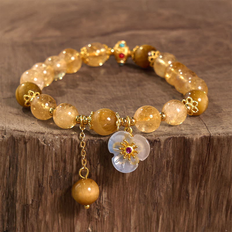 Mythstone Citrine Tiger Eye Flower Charm Generosity Bracelet