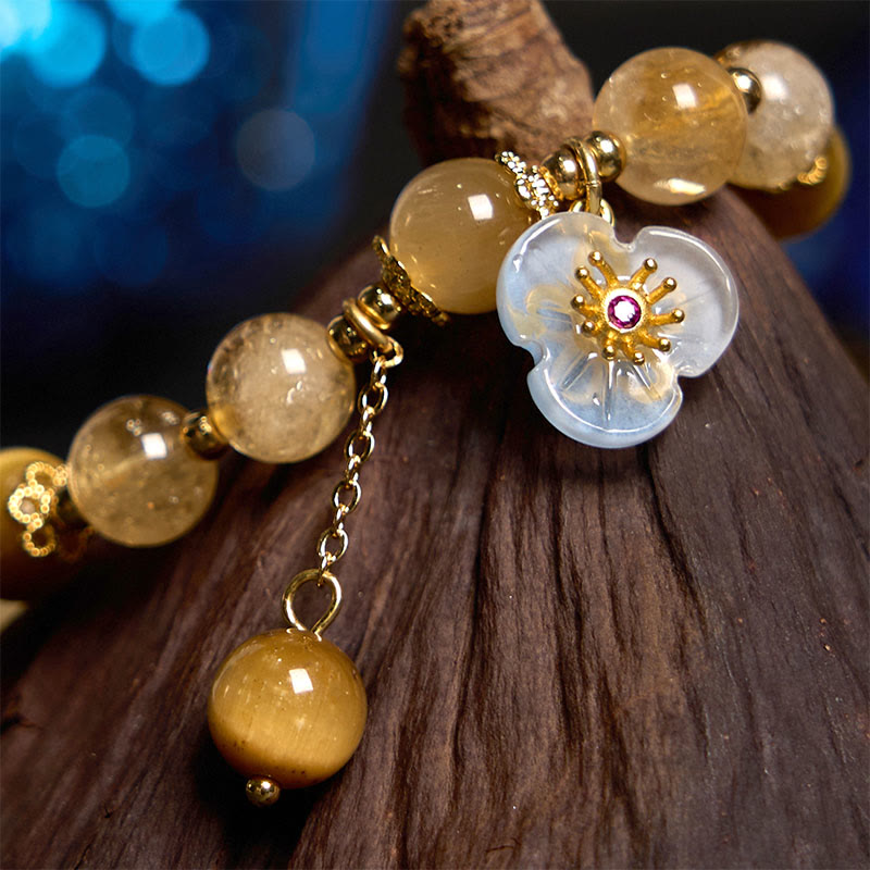 Mythstone Citrine Tiger Eye Flower Charm Generosity Bracelet