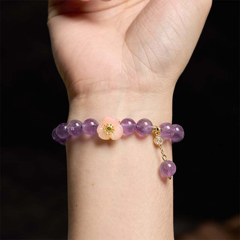 Mythstone Amethyst Peach Blossom Fortune Meditation Bracelet