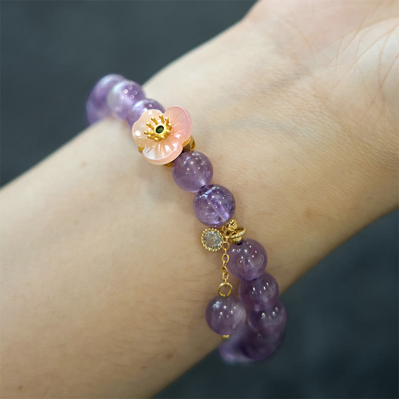 Mythstone Amethyst Peach Blossom Fortune Meditation Bracelet