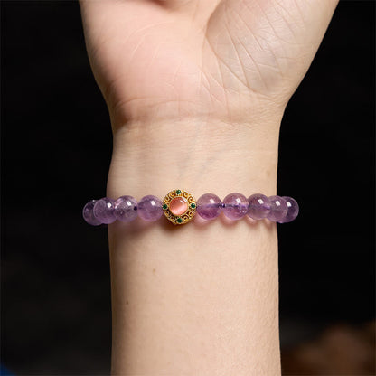 Mythstone Amethyst Peach Blossom Fortune Meditation Bracelet