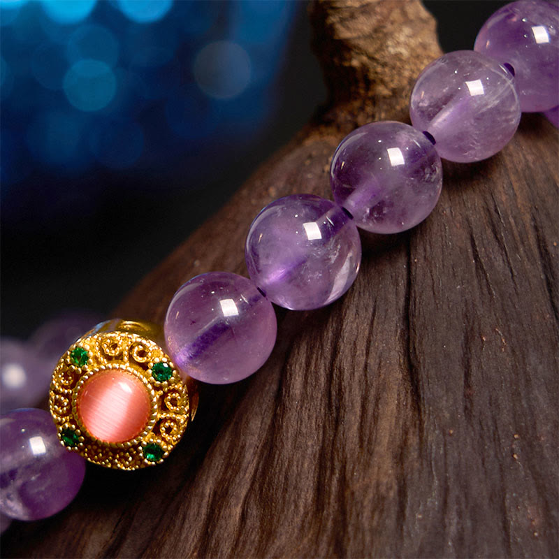 Mythstone Amethyst Peach Blossom Fortune Meditation Bracelet