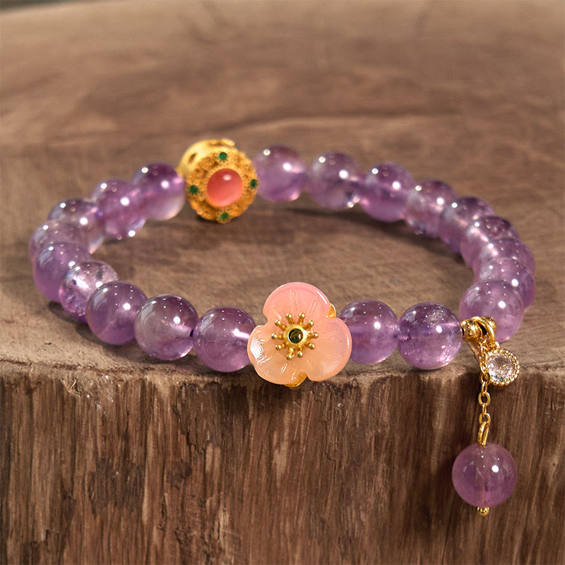 Mythstone Amethyst Peach Blossom Fortune Meditation Bracelet