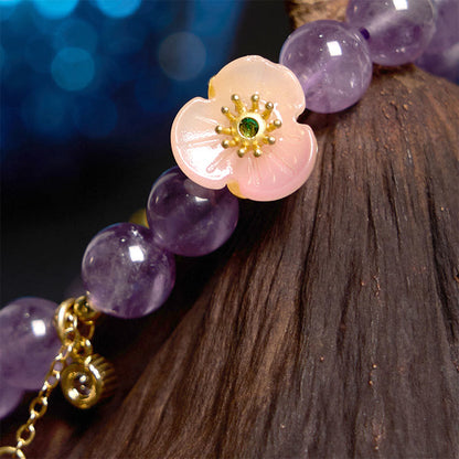 Mythstone Amethyst Peach Blossom Fortune Meditation Bracelet