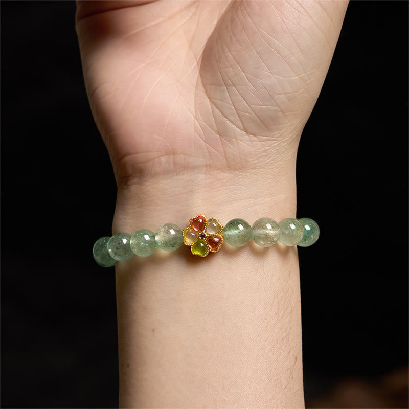 Mythstone Natural Green Strawberry Quartz Soothing Fu Character Bracelet