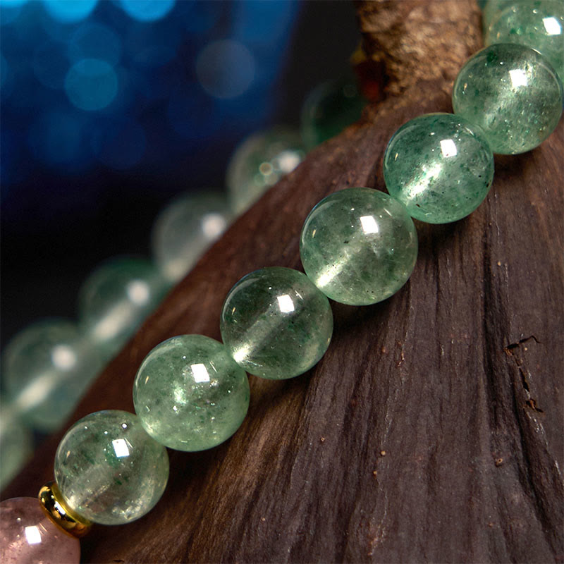 Mythstone Natural Green Strawberry Quartz Soothing Fu Character Bracelet