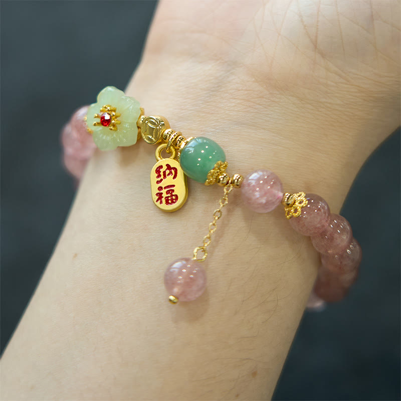 Pulsera curativa con positividad de carácter de flor de cuarzo fresa natural Mythstone