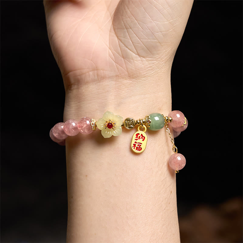 Pulsera curativa con positividad de carácter de flor de cuarzo fresa natural Mythstone