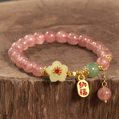 Pulsera curativa con positividad de carácter de flor de cuarzo fresa natural Mythstone