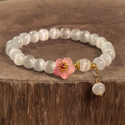 Pulsera de soporte con flores rosas y ojo de gato de crisoberilo Mythstone