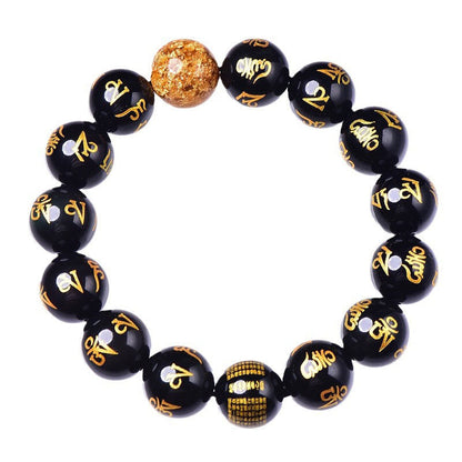 Mythstone Six True Words Om Mani Padme Hum Rainbow Obsidian Gold Foil Creativity Bracelet