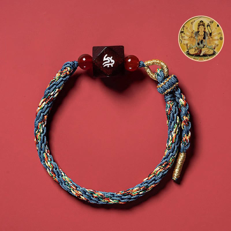 Mythstone Chinese Zodiac Natal Buddha Small Leaf Red Sandalwood Red String Protection Bracelet