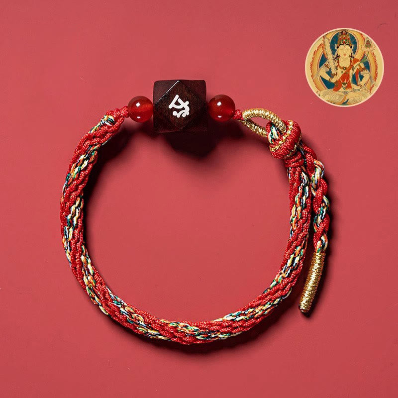 Mythstone Chinese Zodiac Natal Buddha Small Leaf Red Sandalwood Red String Protection Bracelet