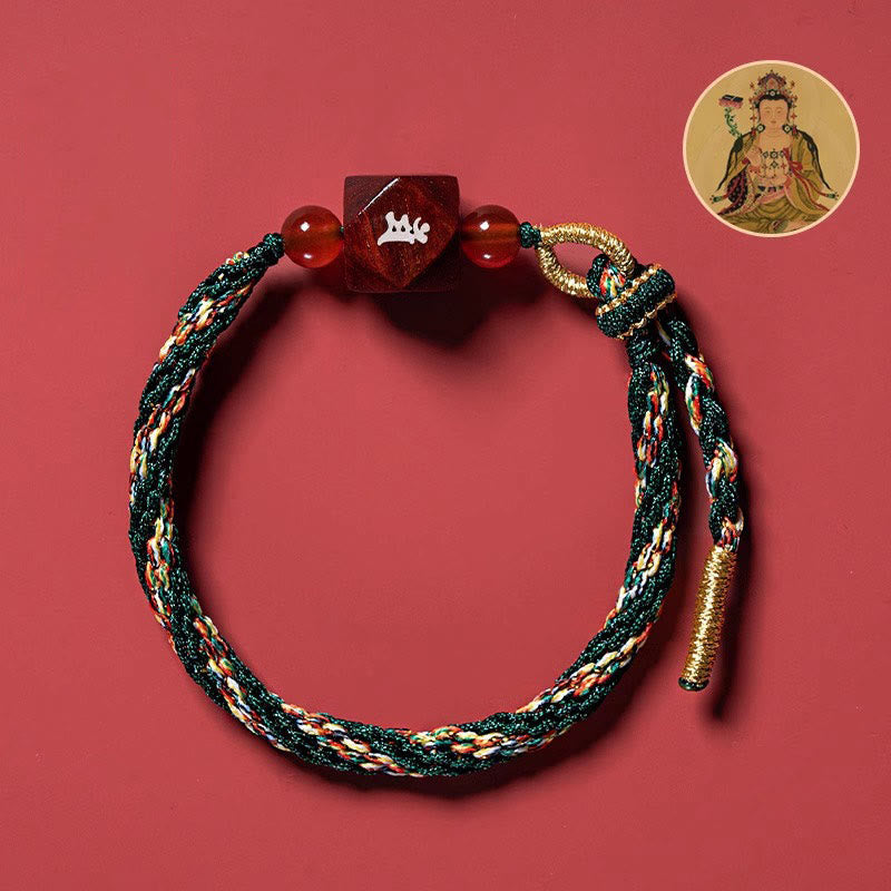 Mythstone Chinese Zodiac Natal Buddha Small Leaf Red Sandalwood Red String Protection Bracelet