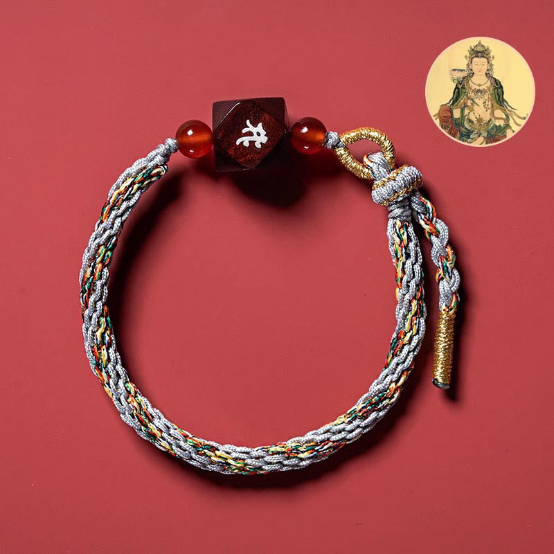 Mythstone Chinese Zodiac Natal Buddha Small Leaf Red Sandalwood Red String Protection Bracelet