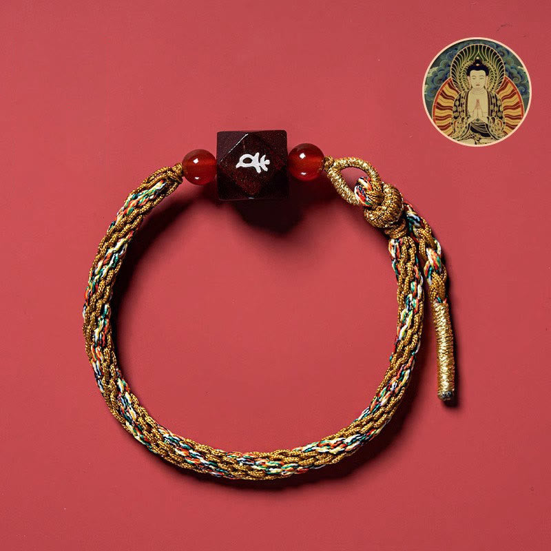 Mythstone Chinese Zodiac Natal Buddha Small Leaf Red Sandalwood Red String Protection Bracelet