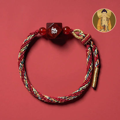 Mythstone Chinese Zodiac Natal Buddha Small Leaf Red Sandalwood Red String Protection Bracelet