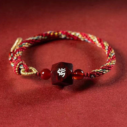 Mythstone Chinese Zodiac Natal Buddha Small Leaf Red Sandalwood Red String Protection Bracelet