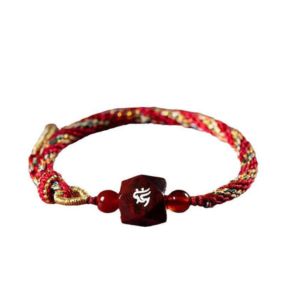 Mythstone Chinese Zodiac Natal Buddha Small Leaf Red Sandalwood Red String Protection Bracelet