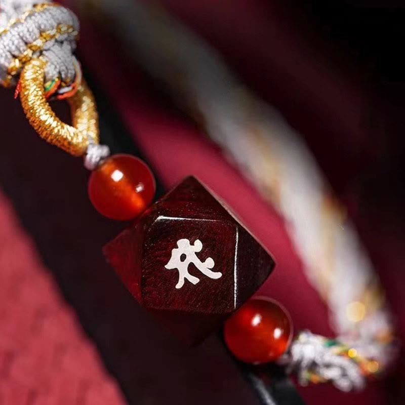 Mythstone Chinese Zodiac Natal Buddha Small Leaf Red Sandalwood Red String Protection Bracelet