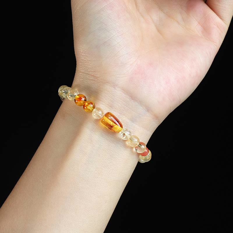 Mythstone Natural Citrine Pearl Topaz White Crystal Protection Bracelet