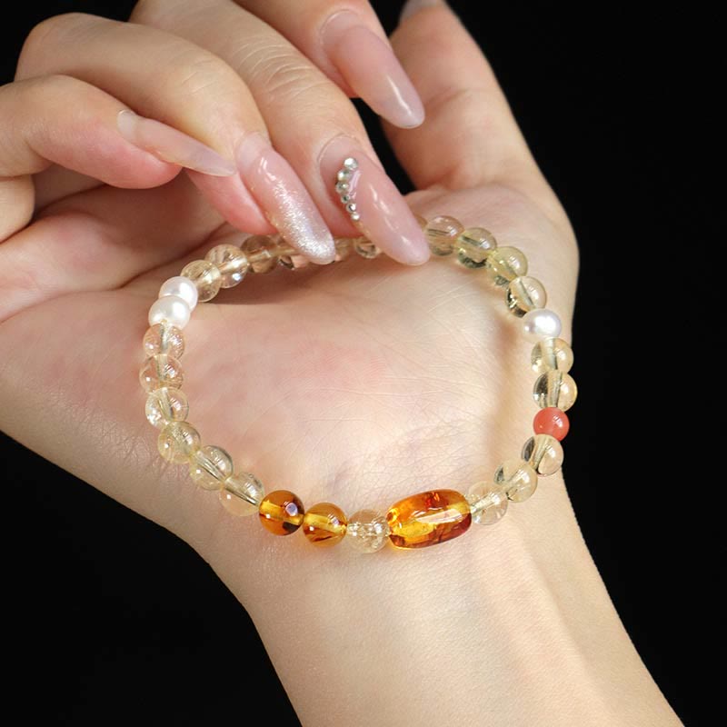 Mythstone Natural Citrine Pearl Topaz White Crystal Protection Bracelet