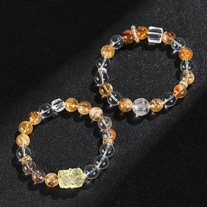 Mythstone Natural Citrine Pearl Topaz White Crystal Protection Bracelet