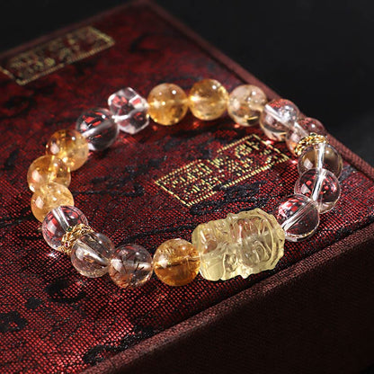 Mythstone Natural Citrine Pearl Topaz White Crystal Protection Bracelet